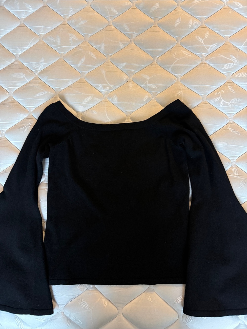 Milly Black Knit Top Off/On the Shoulder 3/4 sleeve with dramatic flared cuff.